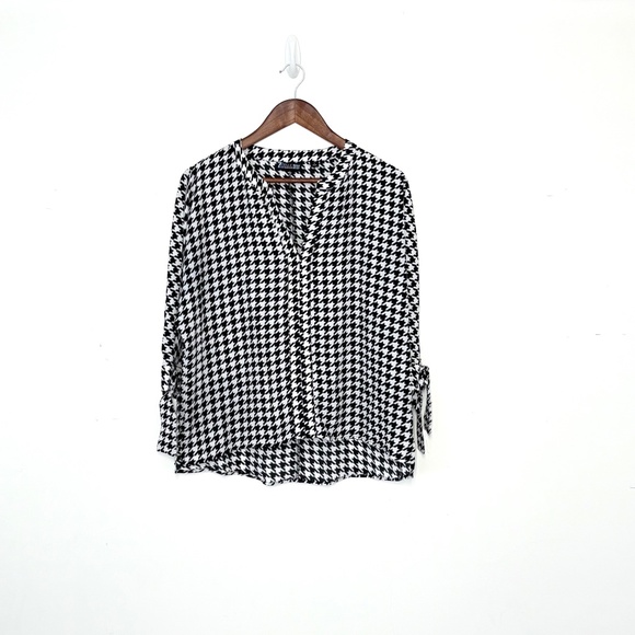 NY & Company 7th Avenue Houndstooth Blouse Black White Women’s Medium - Picture 1 of 4